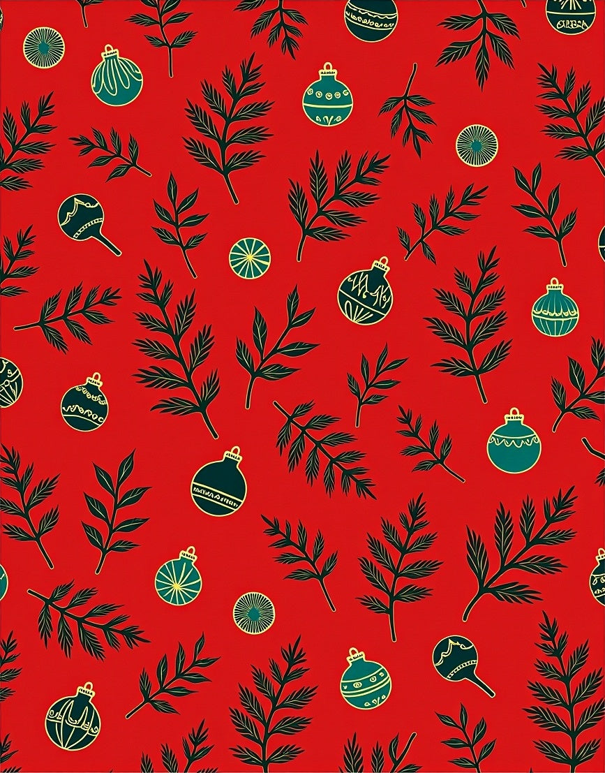 Red Cyan Evergreen Merry Christmas Ornaments Rug