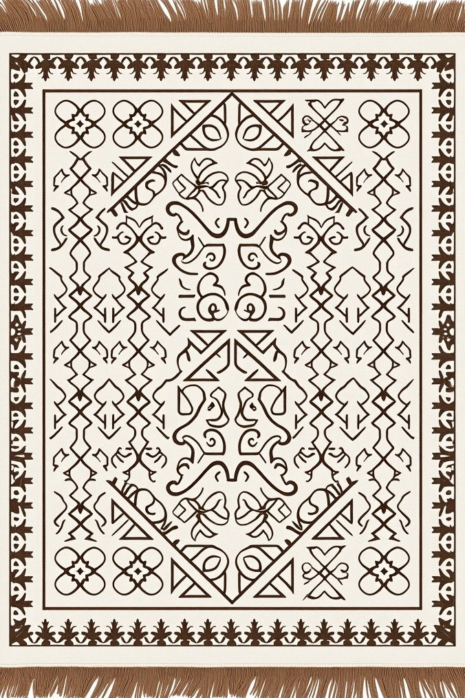Cream and Brown Geometric Abstract Rug