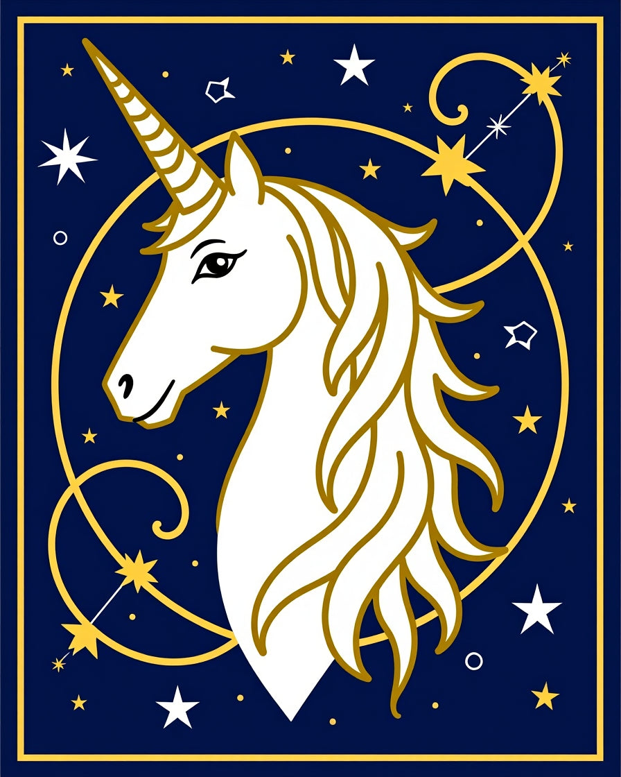 Celestial White Unicorn Gold Constellation Rug