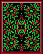 Ornate Red Green Floral Symmetry Rug