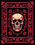 Crimson Skull Floral Ornate Frame Rug