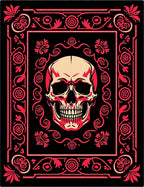 Crimson Skull Floral Ornate Frame Rug