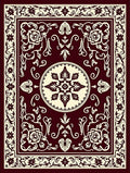 Deep Burgundy Ivory Floral Medallion Rug