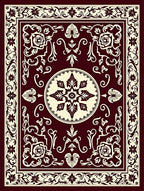 Deep Burgundy Ivory Floral Medallion Rug