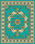 Turquoise Cream Golden Floral Medallion Rug