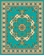 Turquoise Cream Golden Floral Medallion Rug