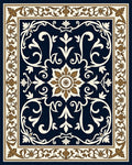 Navy Blue Floral Medallion Traditional Rug