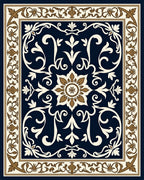 Navy Blue Floral Medallion Traditional Rug