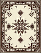 Ornate Brown Star and Floral Border Rug