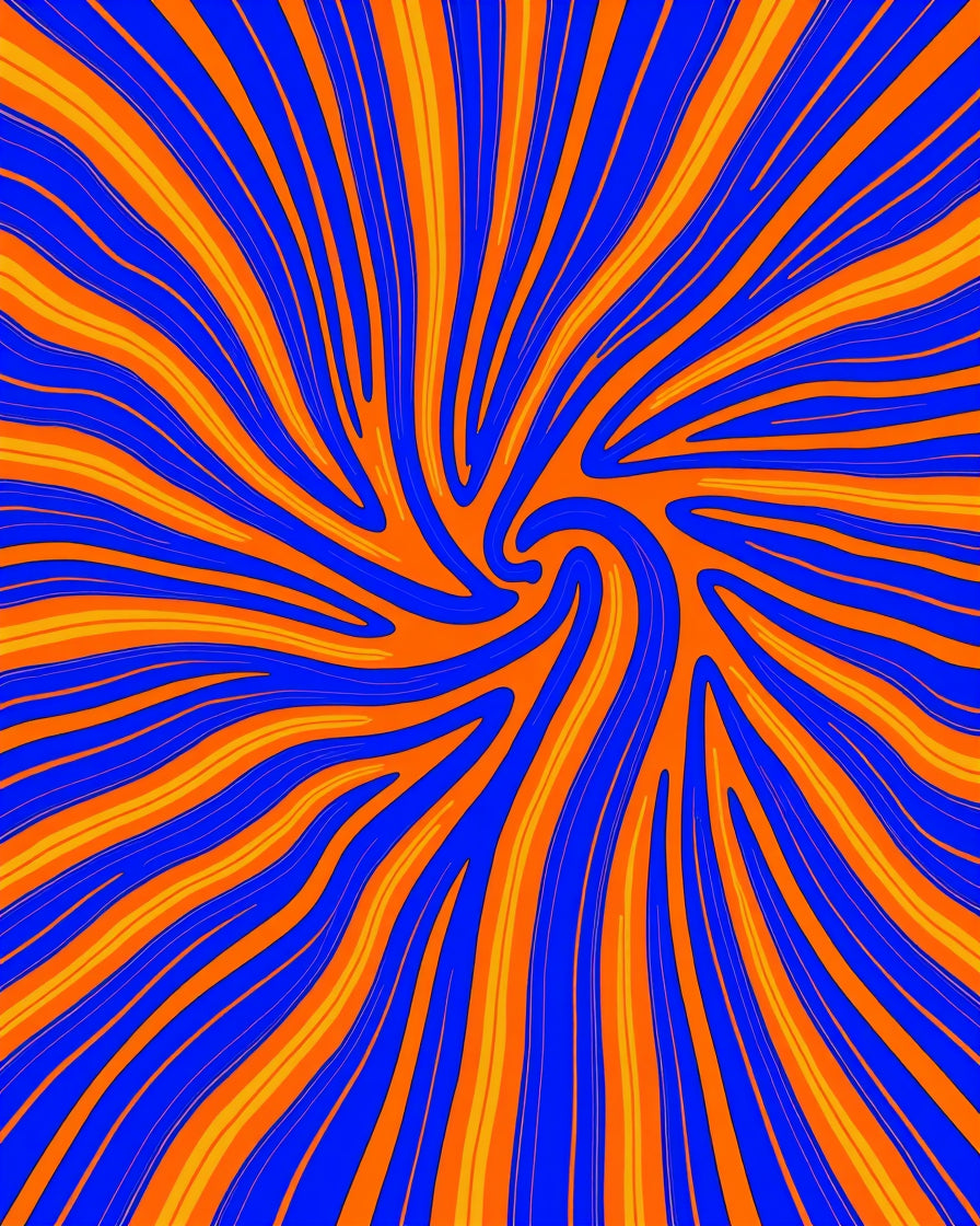 Vibrant Blue Orange Swirl Energy Rug