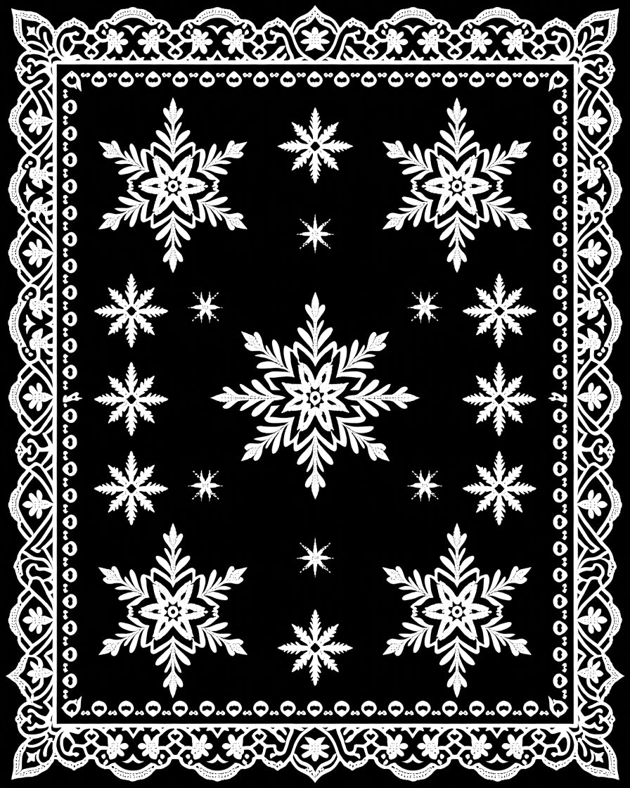Black White Snowflake Winter Lace Rug