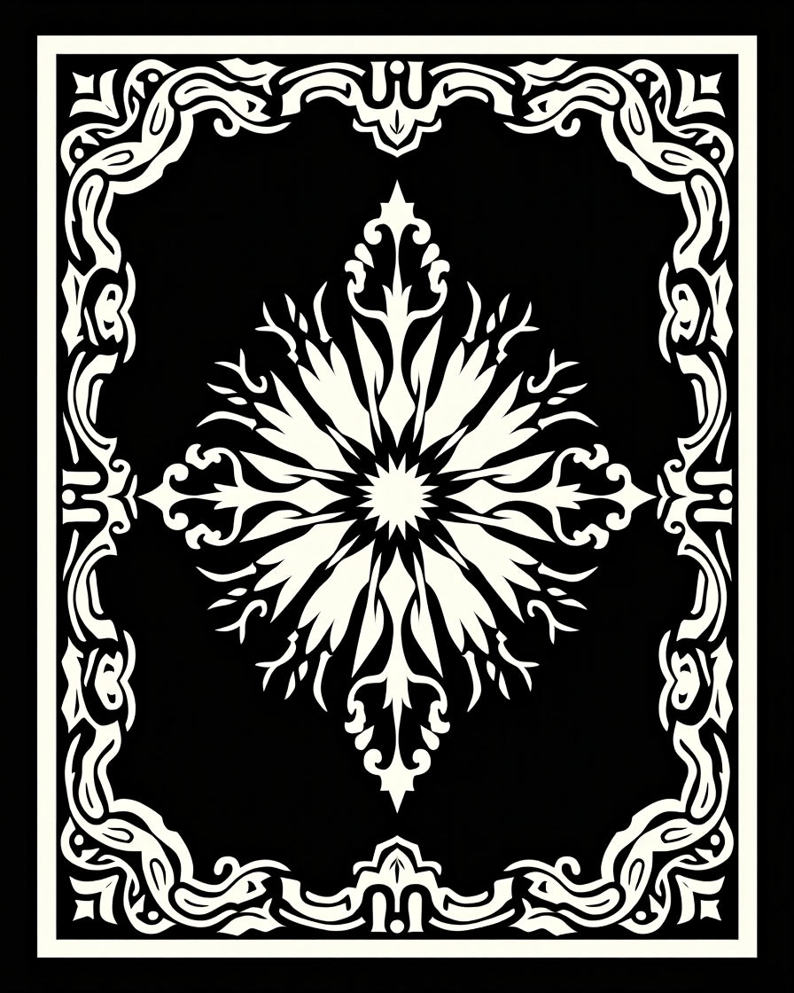 Ornate Ivory Floral Medallion Black Rug