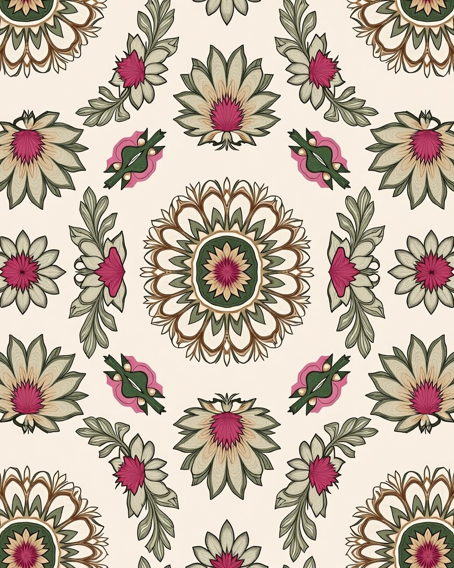 Muted Floral Medallion Branches Rug