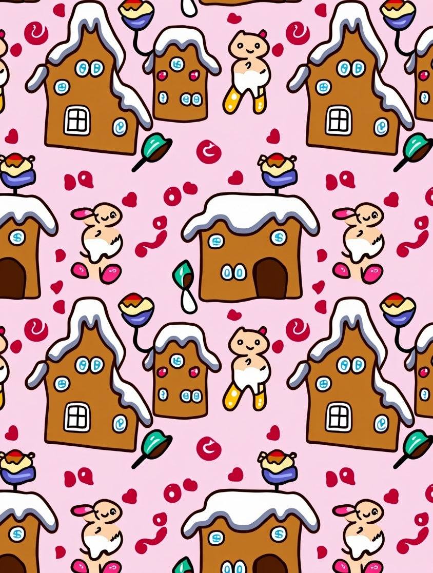 Whimsical Gingerbread Houses and Bunnies Rug