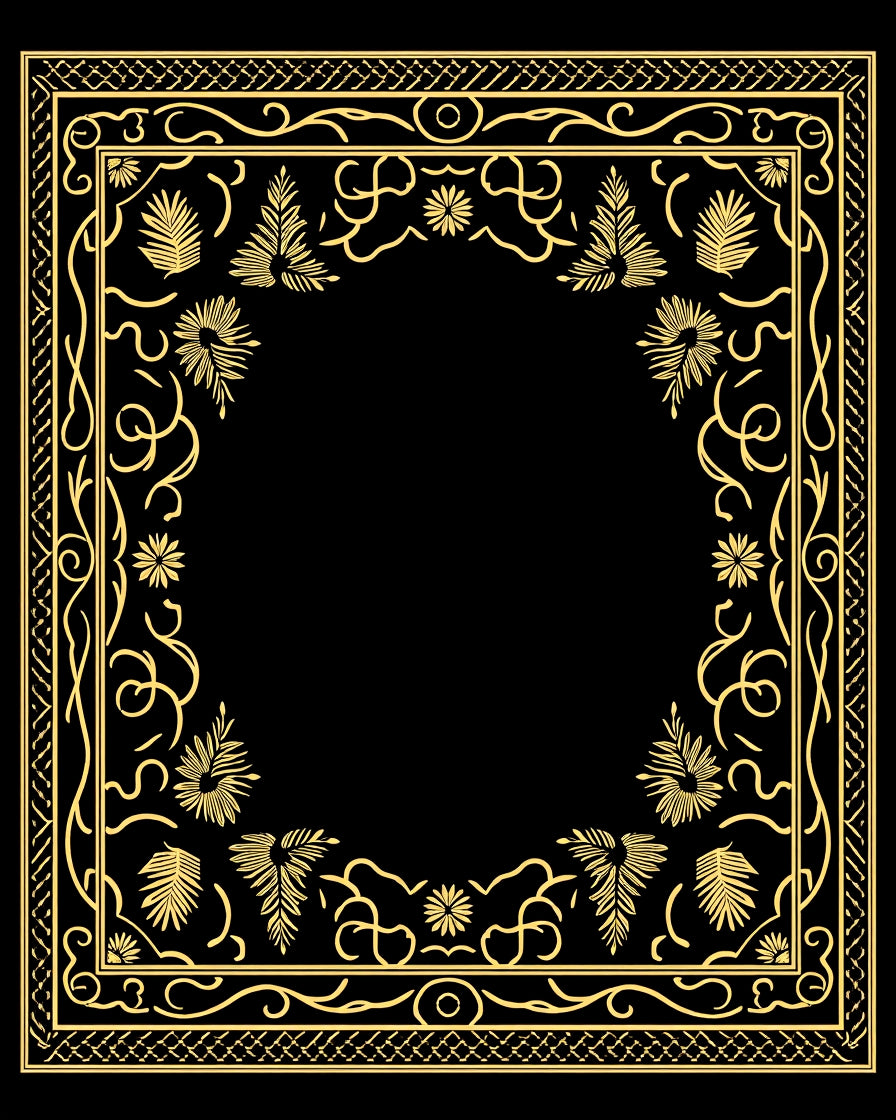 Golden Tropical Leaf Scroll Border Rug