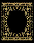 Golden Tropical Leaf Scroll Border Rug