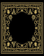 Golden Tropical Leaf Scroll Border Rug