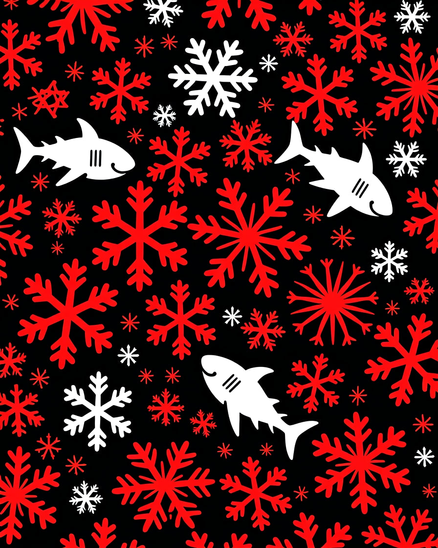 Red White Snowflake Shark Collage Rug