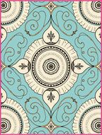 Aqua Cream Black Medallion Swirl Rug