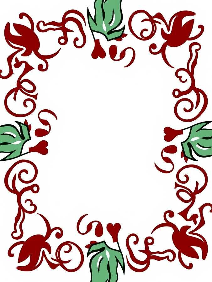 Crimson Green Floral Vine Border Rug