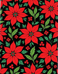 Red Poinsettia Floral Black Rug