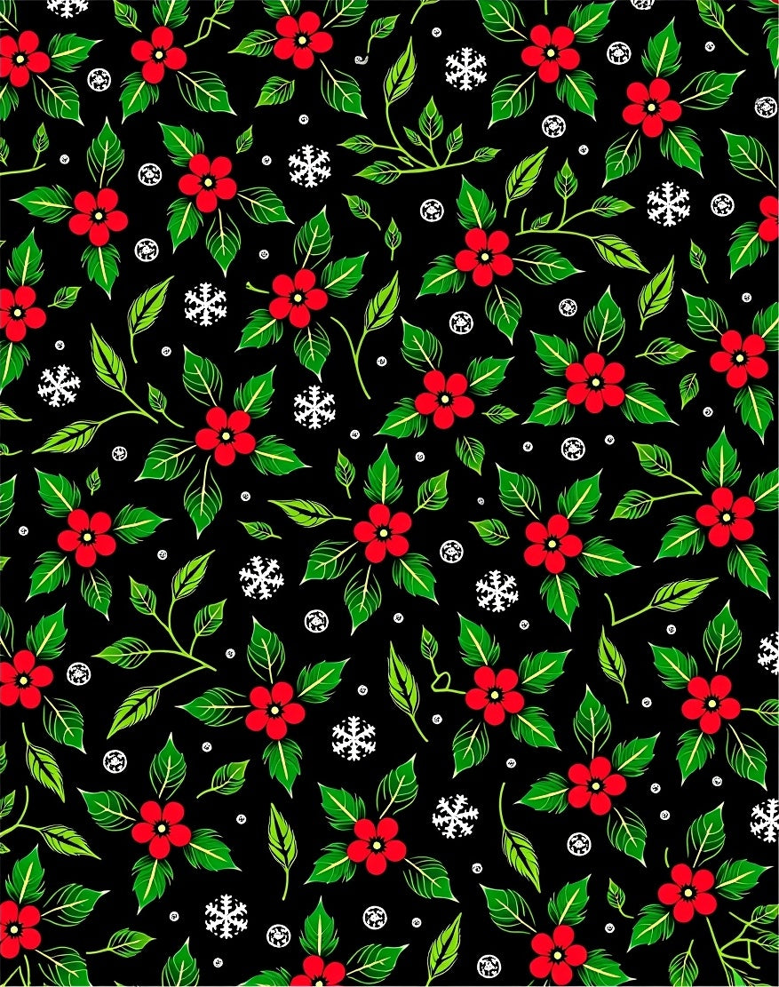 Red Holly Vines and Snowflakes Rug