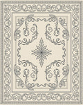 Cream Black Filigree Scrollwork Medallion Rug