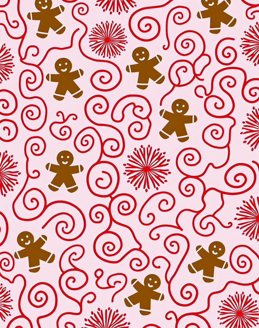 Brown Gingerbread Man Red Swirls Rug