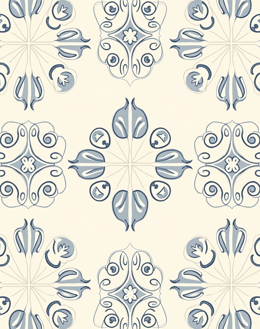 Pale Blue Floral Medallion Lattice Rug