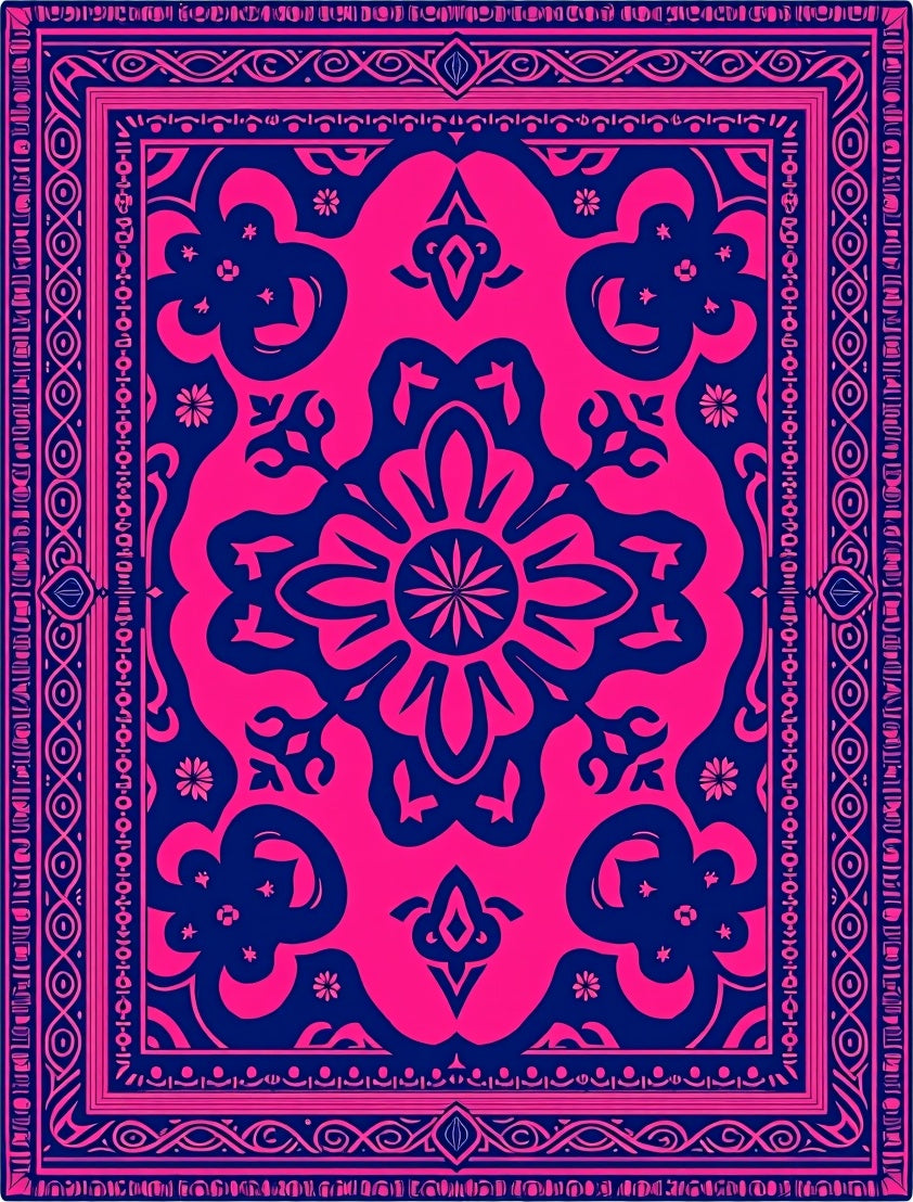 Vibrant Fuchsia Navy Floral Medallion Rug