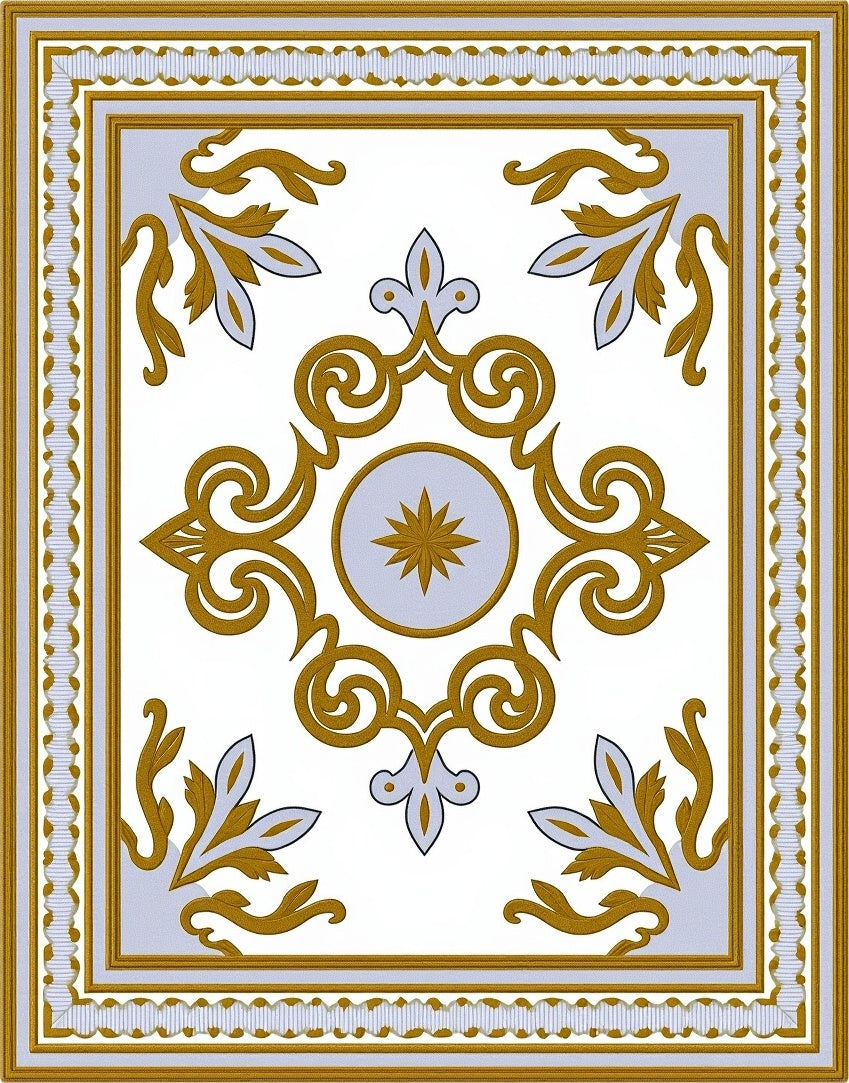 Golden White Scroll Medallion Border Rug