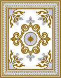 Golden White Scroll Medallion Border Rug