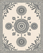 Cream and Charcoal Floral Mandala Arrangement Rug