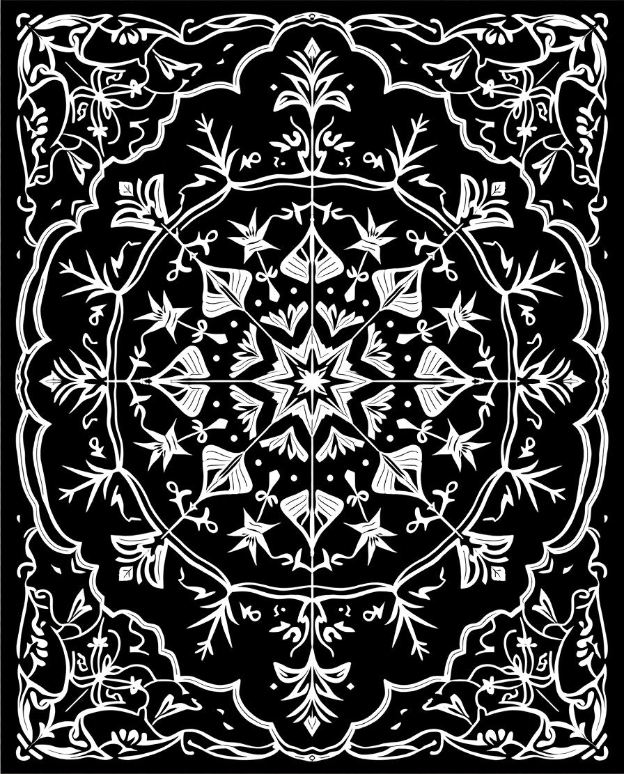 Black and White Floral Medallion Rug