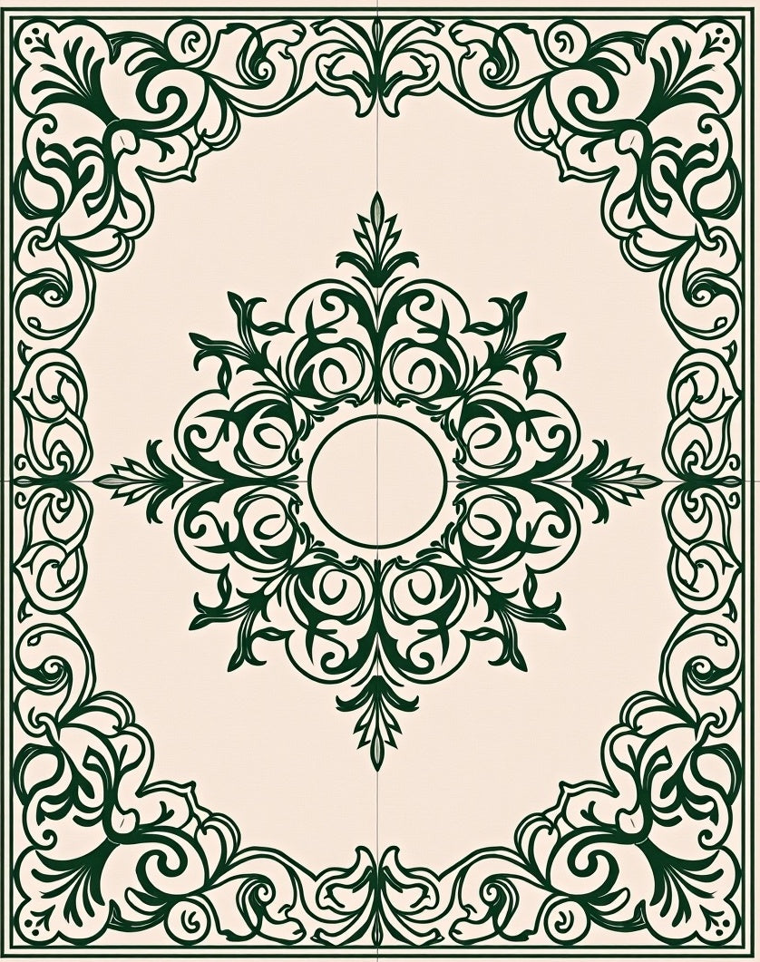 Emerald Green Scrollwork Central Bloom Rug