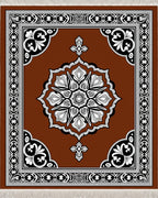 Ornate Brown Floral Medallion Border Rug