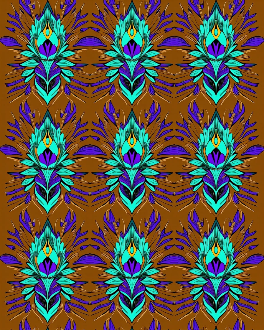 Exotic Turquoise Peacock Feather Medallion Rug