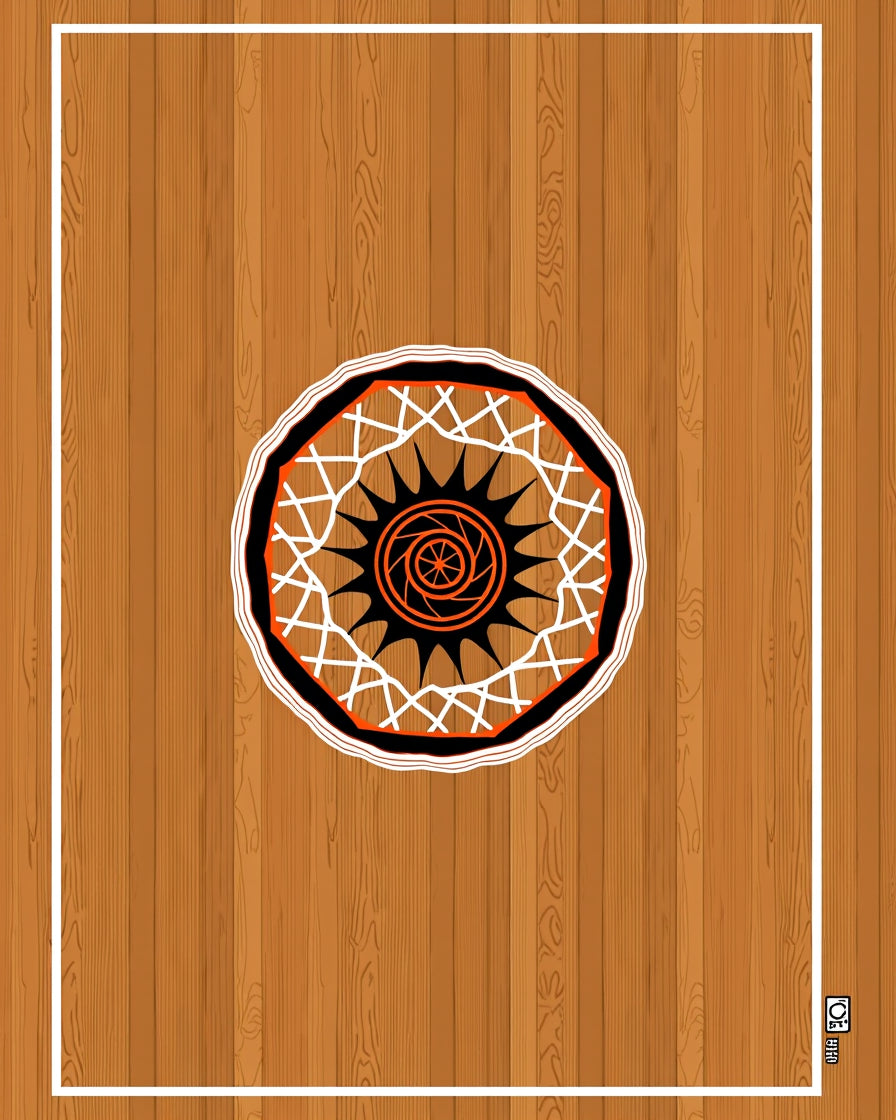 Orange Black Sunburst Round Rug
