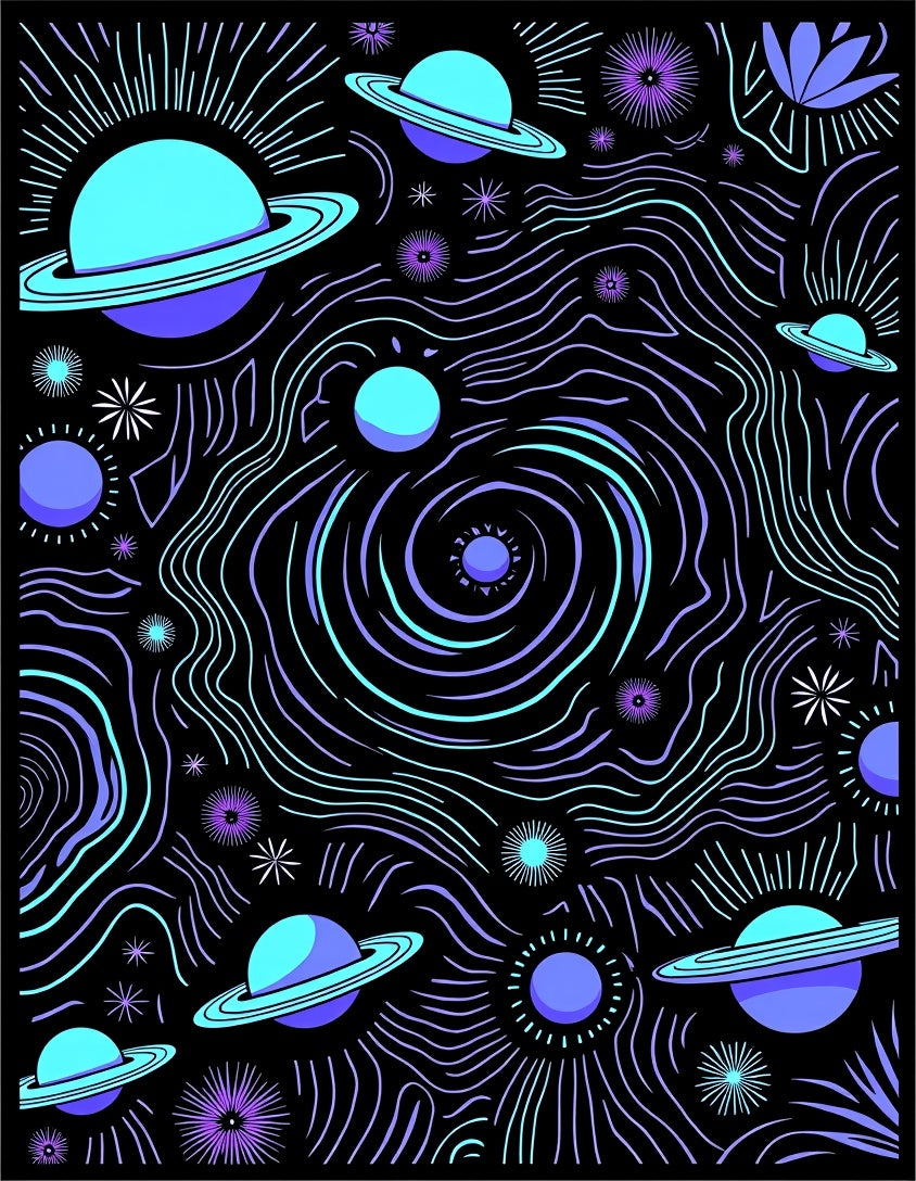 Vibrant Cosmic Planets Swirling Nebula Rug