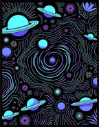 Vibrant Cosmic Planets Swirling Nebula Rug