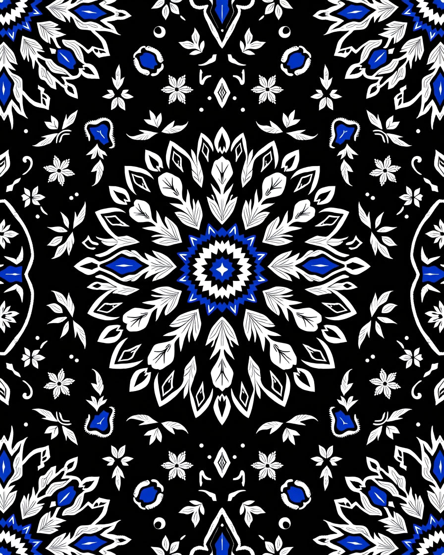 Bold Cobalt Black Mandala Bloom Rug