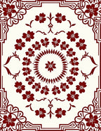 Deep Red Floral Medallion Frame Rug