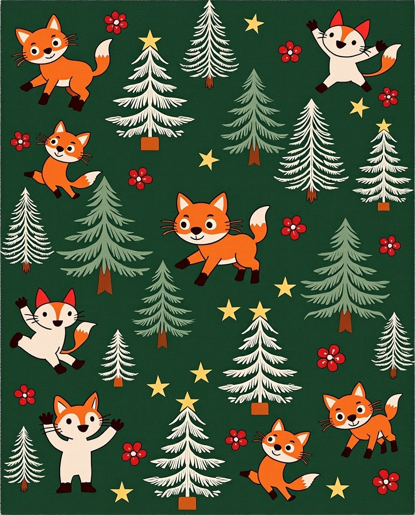 Whimsical Fox Forest Christmas Tree Rug