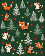 Whimsical Fox Forest Christmas Tree Rug