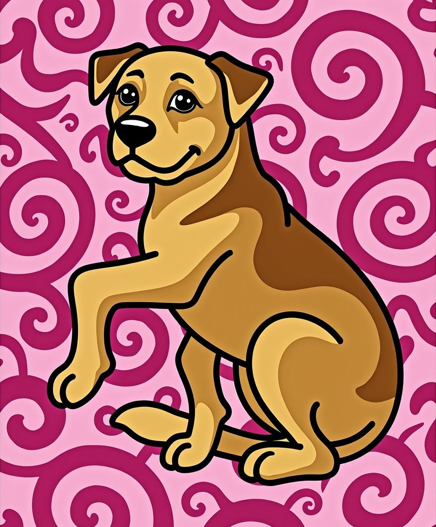 Cute Brown Dog Pink Swirls Rug