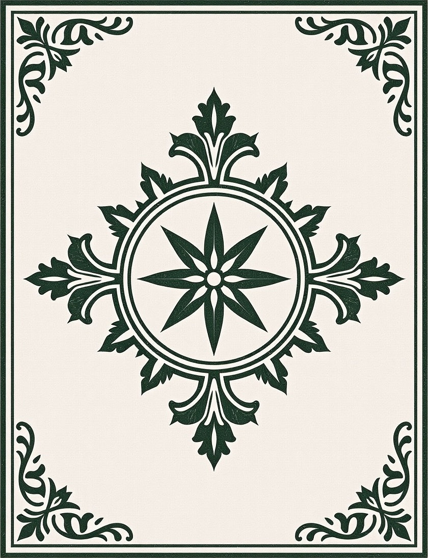 Vintage Green Floral Medallion Frame Rug