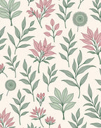 Delicate Pink Green Leafy Branches Rug