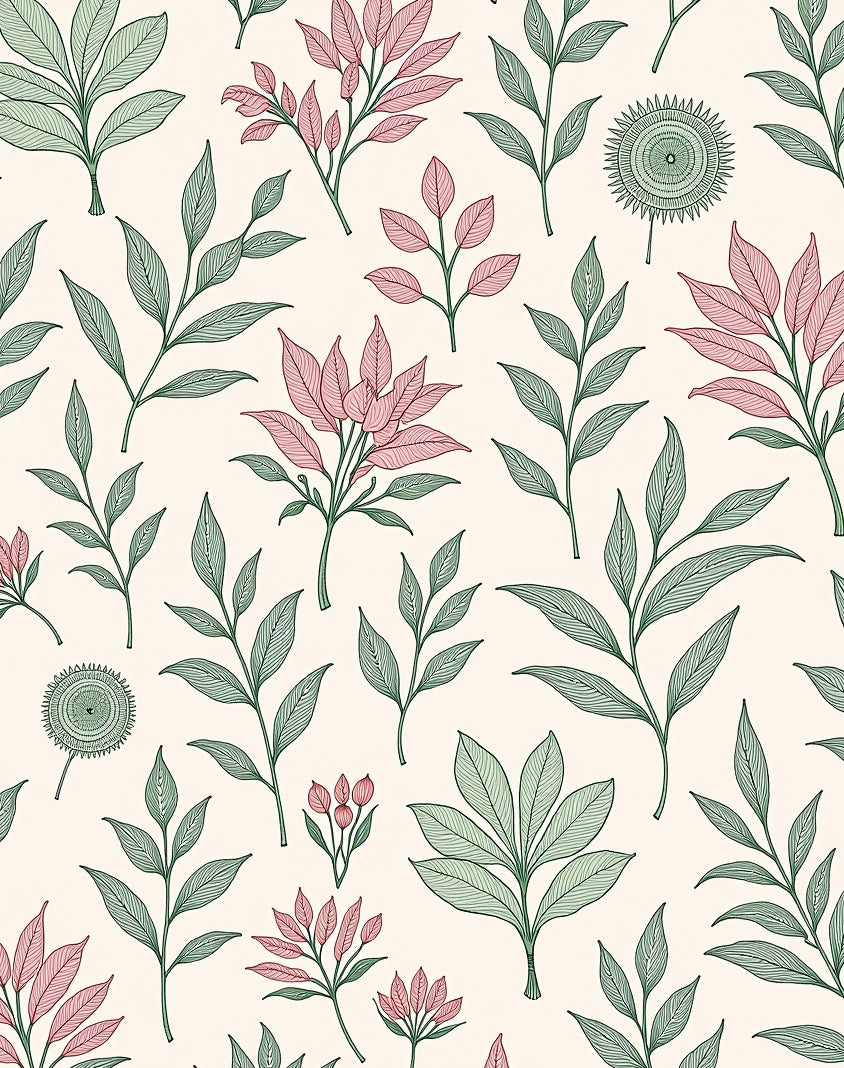 Delicate Pink Green Leafy Branches Rug