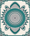 Teal Gray Sunburst Medallion Frame Rug