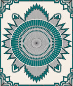 Teal Gray Sunburst Medallion Frame Rug